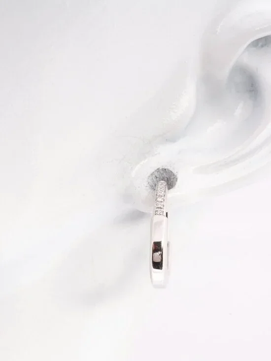 Authentic Tiffany & Co. 18k White Gold Small Diamond Lock Hoop Earrings - Picture 2 of 5